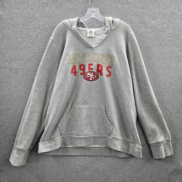 San Francisco 49ers Women Sweatshirt 2XL Gray Hoodie Logo Graphic Fleece V Neck - Picture 1 of 9